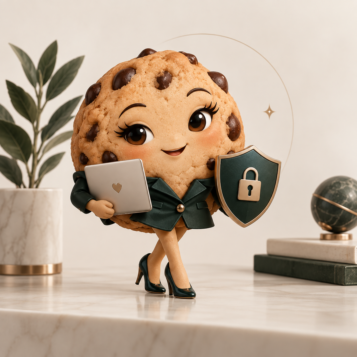 Personagem-cookie da Amanda Stamboni representando privacidade e consentimento.